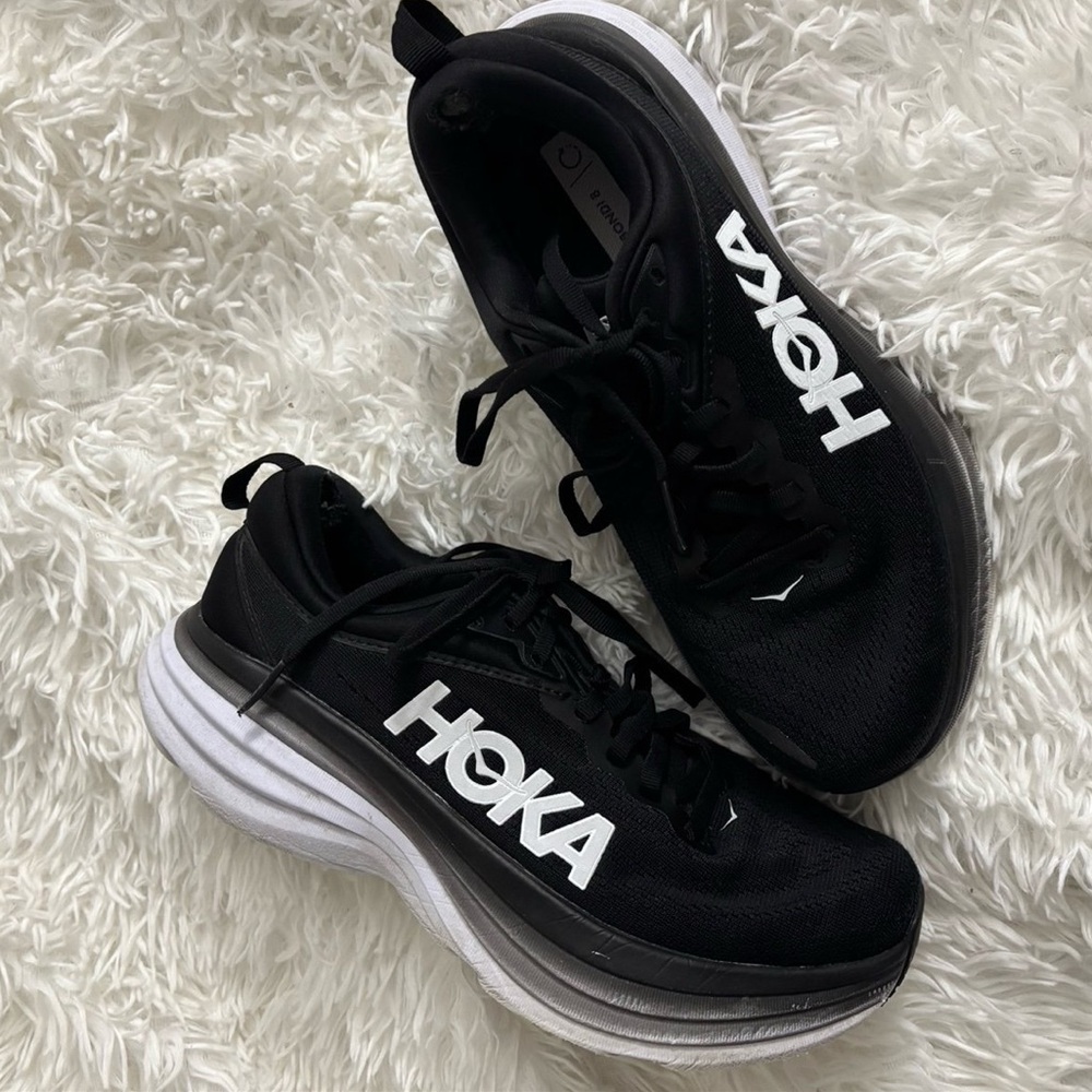 Hoka Bondi 8 Black and White Running Shoes